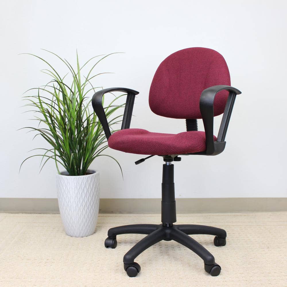 Ergonomic Swivel Task Chair with Fixed Arms in Burgundy Leather