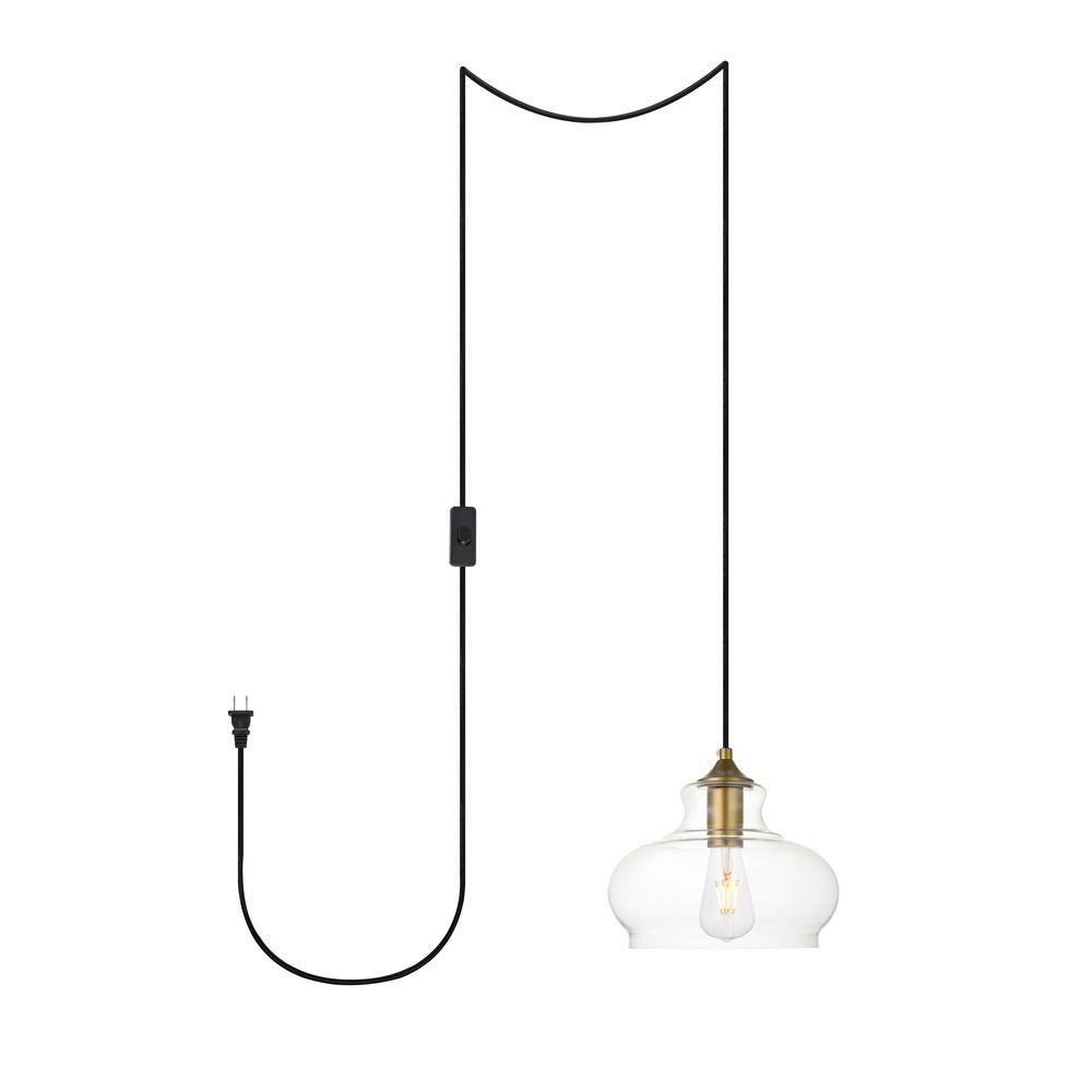 Home Living 40Watt 1Light Brass Shaded Pendant Light with Glass Shade