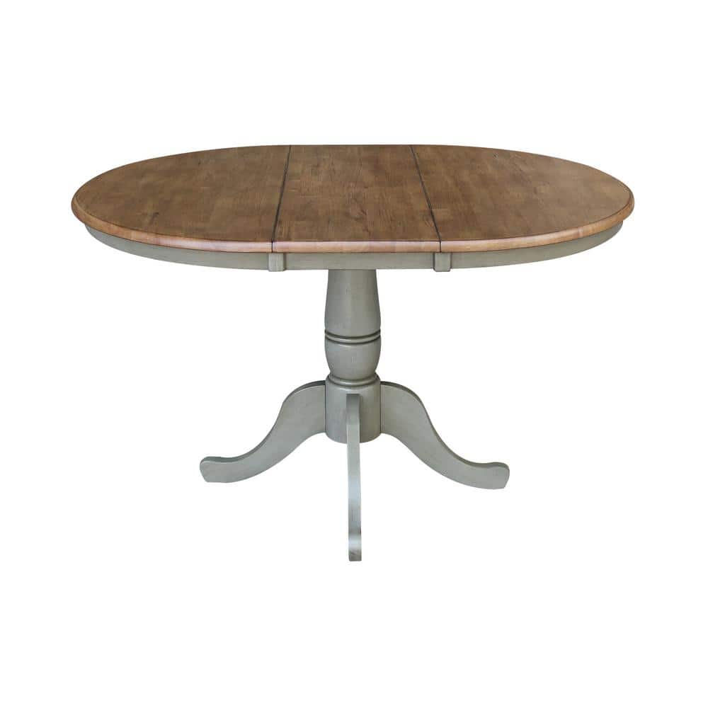 Distressed Hickory and Stone Round Extendable Dining Table
