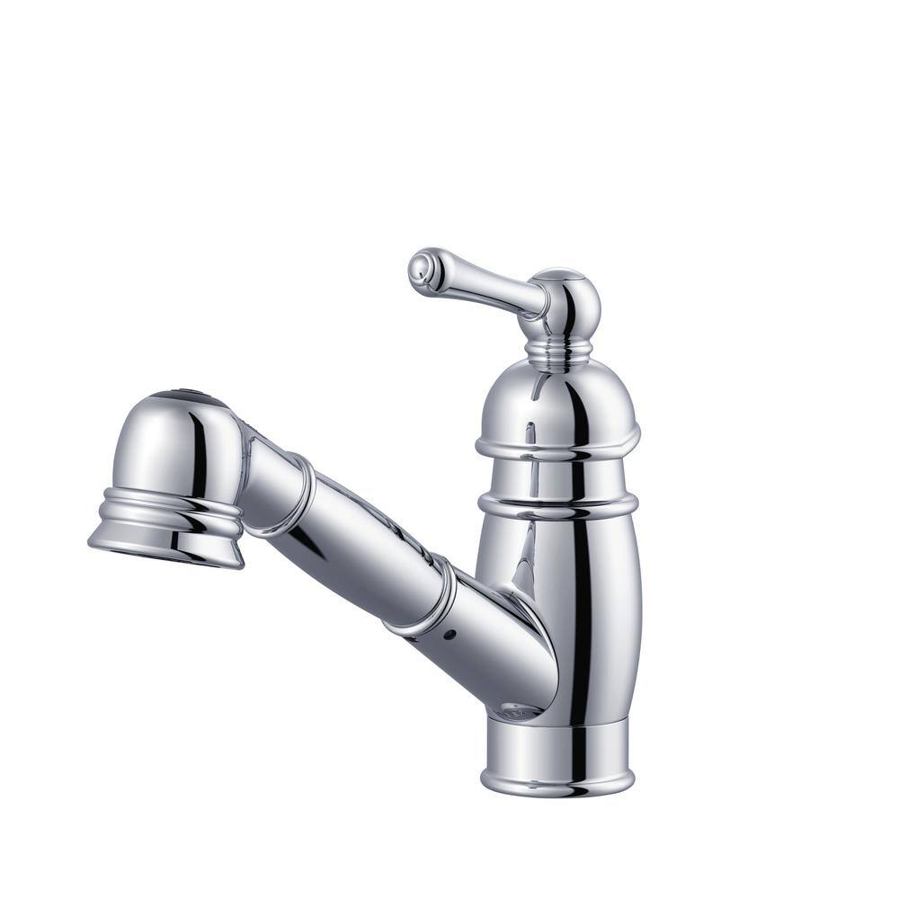 Chrome Single Handle Pull-Out Kitchen Faucet with Spray