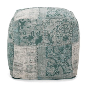 Colane Teal and Beige Fabric Cube Pouf