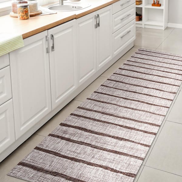 JONATHAN Y Colonia Berber Beige/Brown 2 ft. x 10 ft. Stripe Indoor/Outdoor Runner Rug