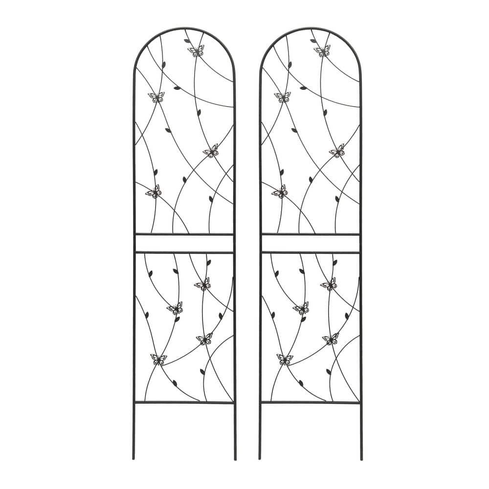 Black 40 in. L x 87 in. H 2 Pack Metal Garden Trellis, Rustproof Trellis with Butterfly Deco for Outdoor Flower Support price history on PriceWatchPro