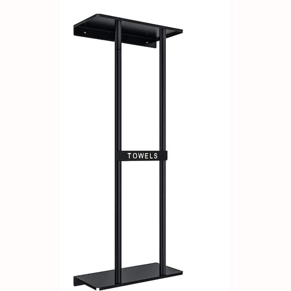 Unbranded 30 in. Single Bathroom Towel Rack for Rolled Towels Wall Mounted with Metal Shelf in Black (1-Pack)