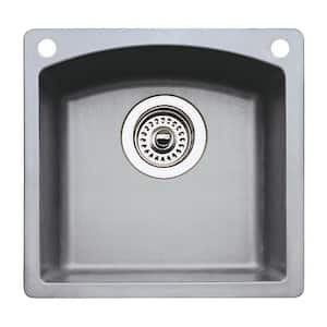 Diamond Dual-Mount Granite 15 in. 2-Hole Single Bowl Kitchen Sink in Metallic Gray