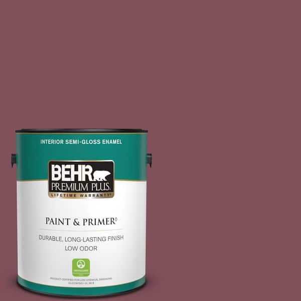 BEHR PREMIUM PLUS 1 gal. Home Decorators Collection #HDC-CL-02 Fine Burgundy Semi-Gloss Enamel Low Odor Interior Paint & Primer