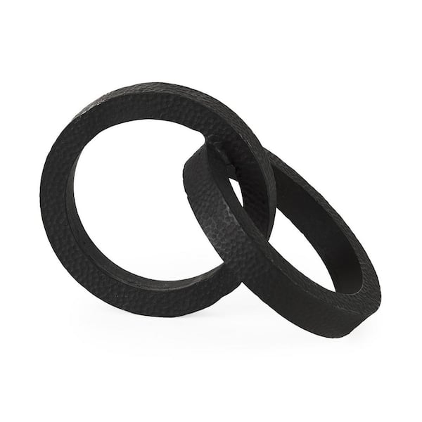 HomeRoots 6 in. Black Two Ring Black Hammered Metal Sculpture
