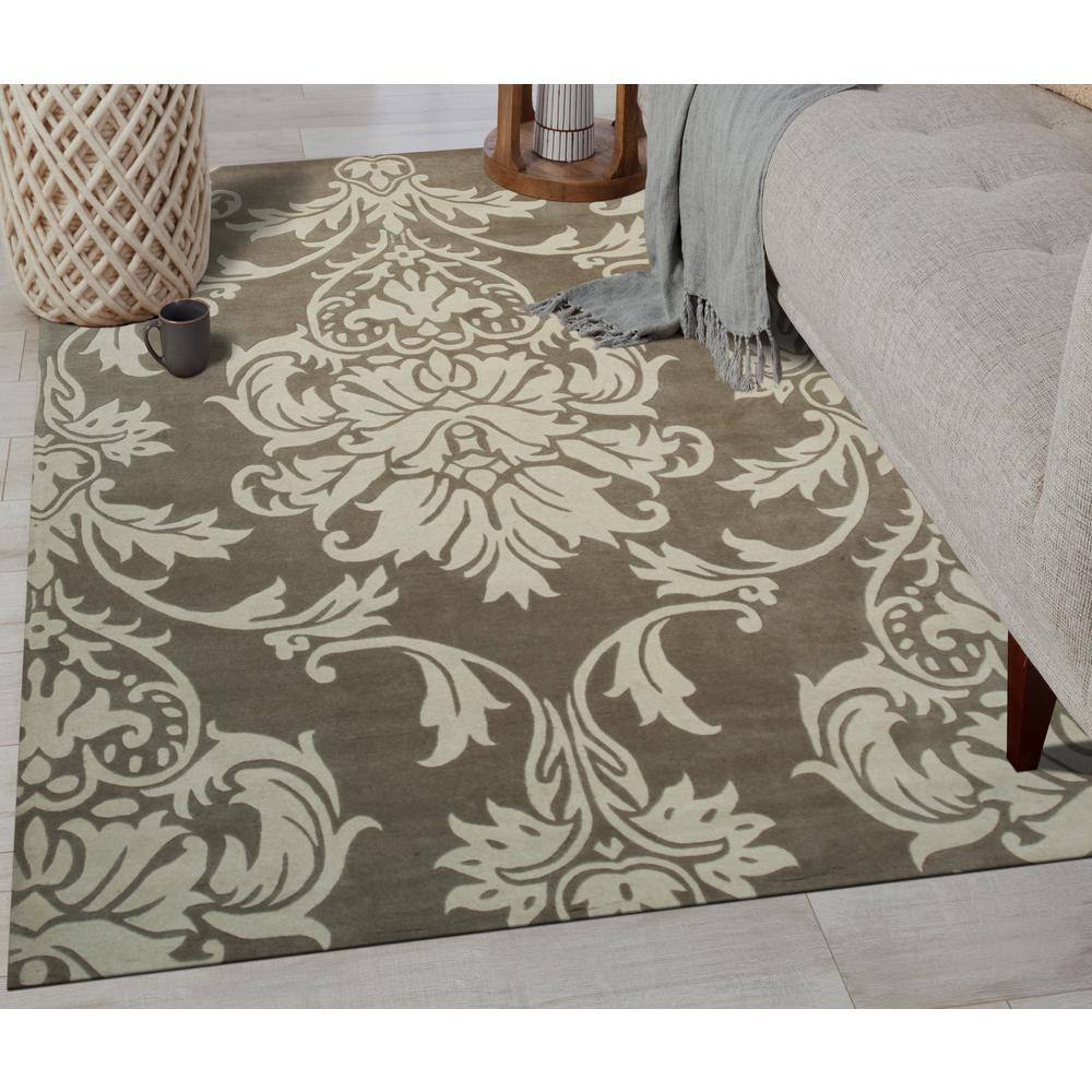 EORC LT.Brown HandTufted Wool Transitional Modern Tufted Rug, 9 ft. x