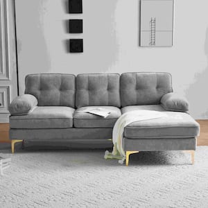 83 in. Modern Square Arm Velvet L-Shaped Sofa, Couches for Living Room, Bedroom in Light Grey