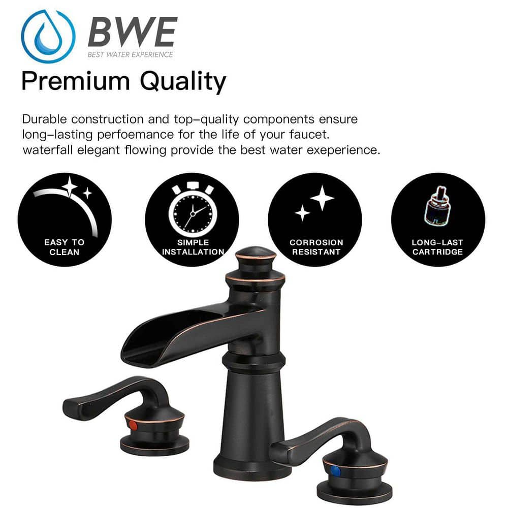 Oil-Rubbed Bronze 8" Waterfall Widespread Bathroom Faucet