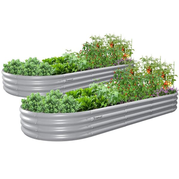 Unbranded 2-Pack 8 x 3 x 1 ft. Oval Galvanized Steel Raised Garden Beds for Planting Vegetables, Flowers, Herb, Light Gray