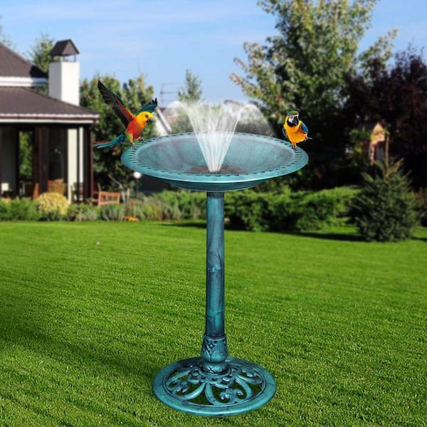 Polyresin Antique Outdoor Bird Bath Set with Fountain Pump Garden Bird Bath and Solar Powered Round Pump 2-Pack