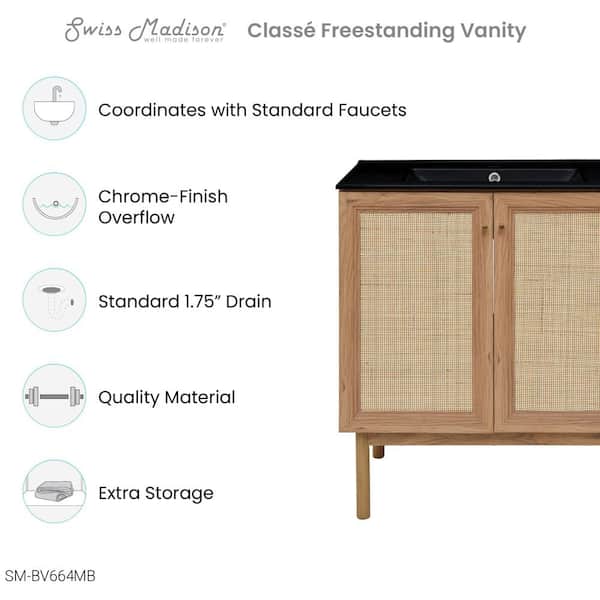 Classe 30 in. Brown Oak Bathroom Vanity in Black with Ceramic Sink Top
