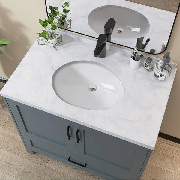 おゆ Zeafive 19 in. Undermount Bathroom Sink in White Oval U