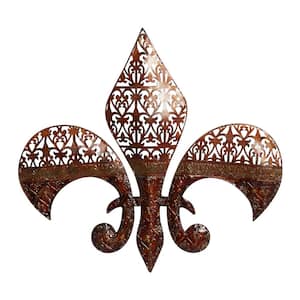 25 in. x  23 in. Metal Brown Fleur De Lis Wall Decor with Perforated Details