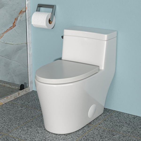 1-piece 1.28 GPF Single Flush Elongated Toilet in White Seat Included