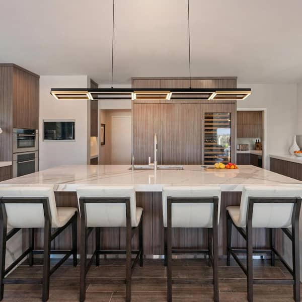 5-Light Black And Gold Dimmable Integrated LED Linear Pendant Light for Kitchen Island
