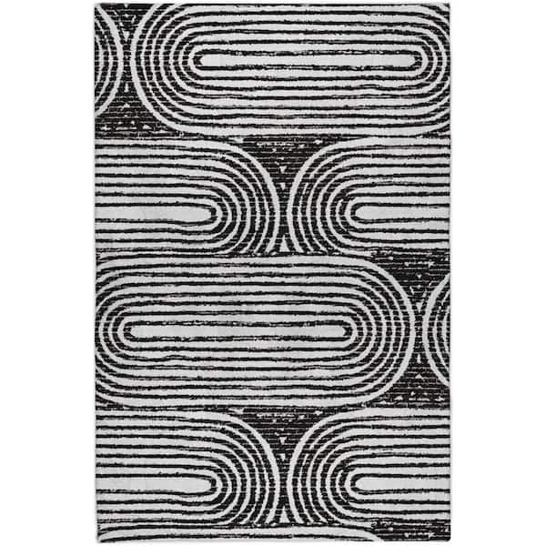 Dream Shag Premium Machine Washable Abstract ADS540 Black 5 ft. x 7 ft. 6 in. Area Rug