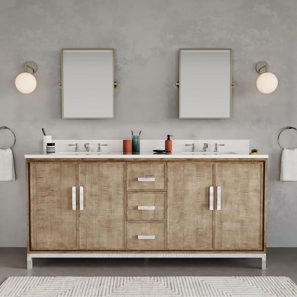Water Creation Westin 72 in. W x 22 in. D x 34.4 in. H Double Sink Bath Vanity in Lustrous Walnut with White Brook Quartz Top