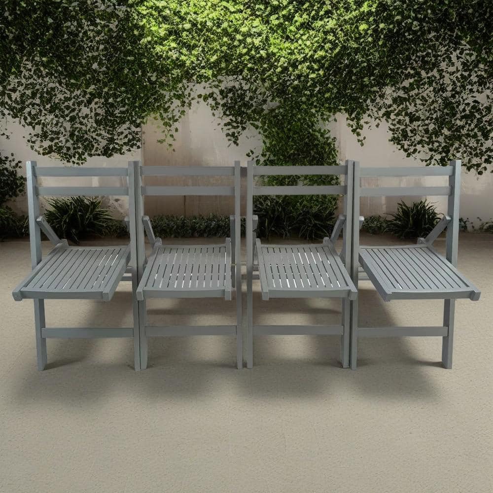Furniture Slatted Wood Folding Special Event Chair-Gray, Set of 4, Folding 
