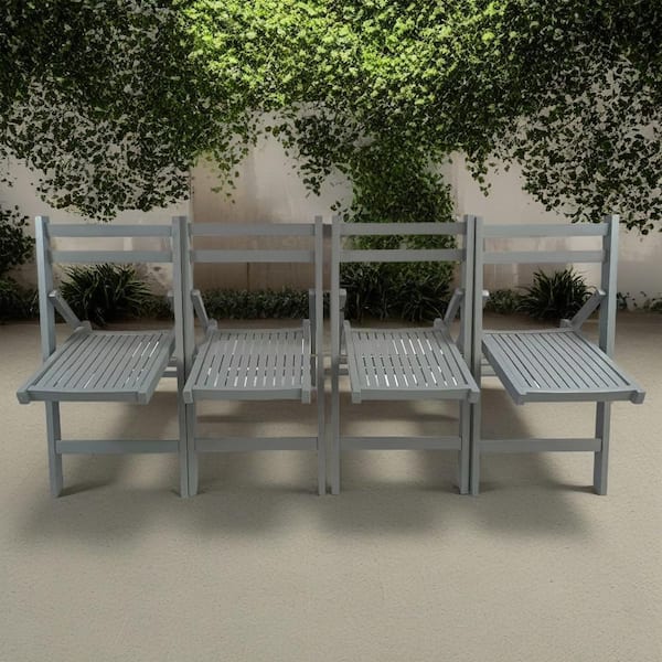 Cubilan Furniture Slatted Wood Folding Special Event Chair-Gray, Set of 4, Folding Chair, Foldable Style