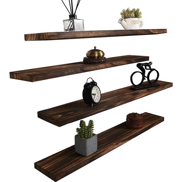 Cubilan 24 in. W x 4.52 in. D Rustic Brown Decorative Wall Shelf, Coat Rack  with Shelf and Hooks M112221R - The Home Depot