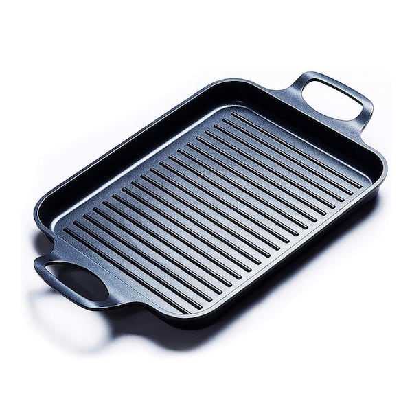 Black Aluminum Nonstick Dual-Layer Coating Flat Grill Pan with Loop ...