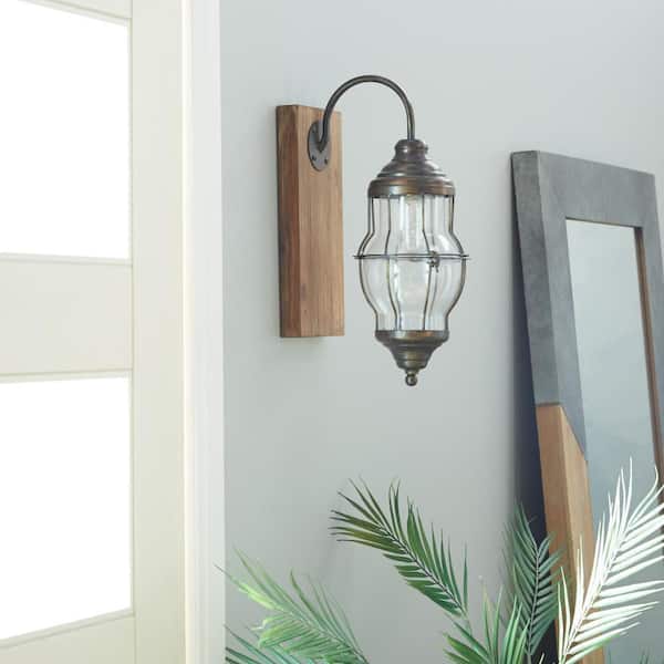 17 in. Brown Metal Battery Operated Task and Reading Table Lamp with Included Fixed LED Light