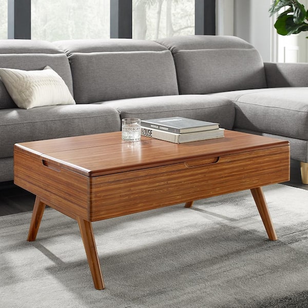 Unbranded Pella 26 in. Copper Rectangle Wood Coffee Table