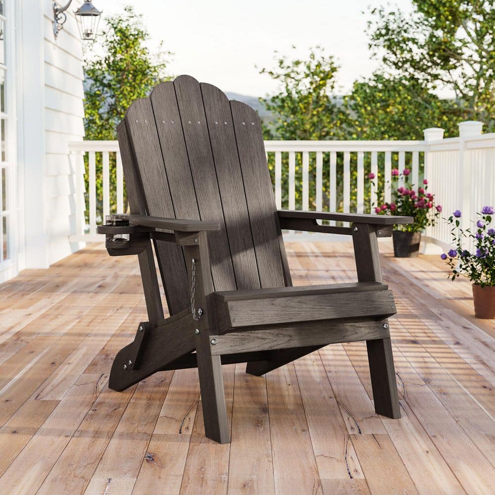 Sonkuki Coffee Plastic Foldable Adirondack Chair with Cup Holder