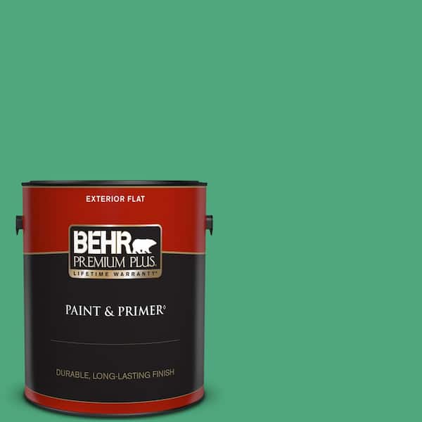 BEHR PREMIUM PLUS 1 gal. #P420-5 Shamrock Green Flat Exterior Paint & Primer