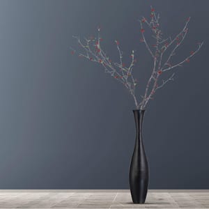 Black Decorative Contemporary Bamboo Floor Flower Vase for Living Room, Fill Up with Dried Branches or Flowers, Black