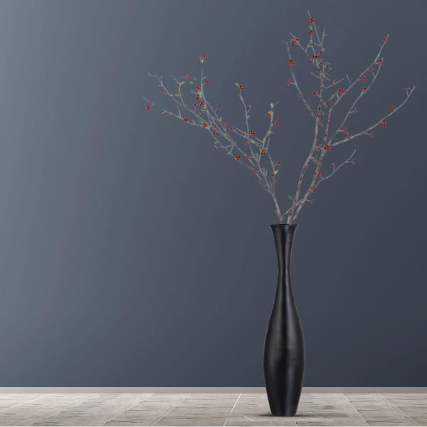 Black Decorative Contemporary Bamboo Floor Flower Vase for Living Room,  Fill Up with Dried Branches or Flowers, Black
