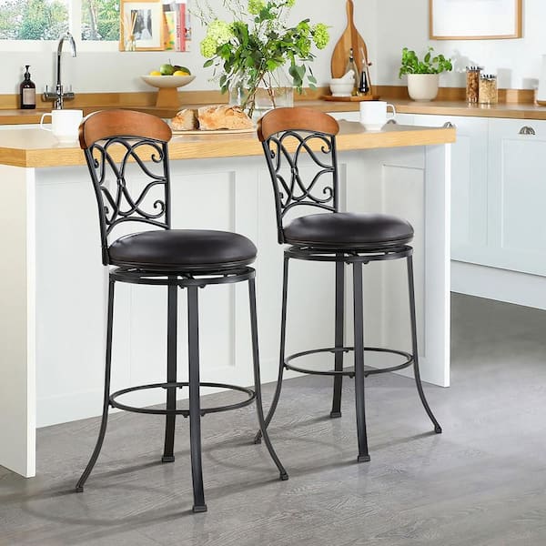 Lazzara Bonnie 29 in. Black Metal Swivel Pub Height Chair