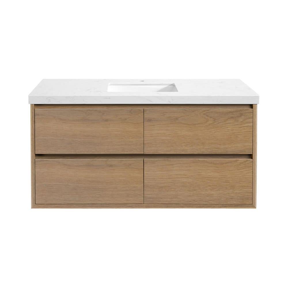 Solenne 48 in. Single Sink Floating Bath Vanity in Natural Oak with White Carrara Engineered Stone Top price history on PriceWatchPro