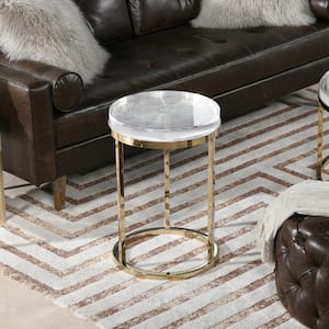 Dendros Live Edge Mimic 16.60" Round Side Table, Gold and Acrylic