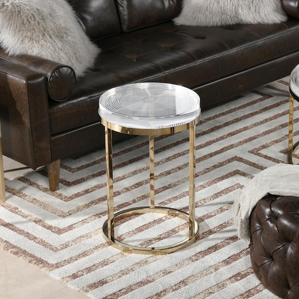Jennifer Taylor Dendros Live Edge Mimic 16.60" Round Side Table, Gold and Acrylic