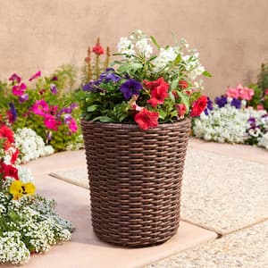 Cambridge 12 in. Dia x 13 in. H Brown Resin Wicker Round Planter with Liner