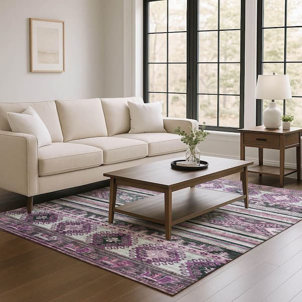 Mayfield Premium Machine Washable Abstract AMF1626 Purple 3 ft. x 4 ft. Area Rug