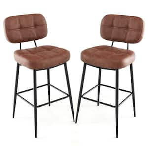 29.5 in. Brown Metal Bar Stools with Padded Seat and Footrest (Set of 2）