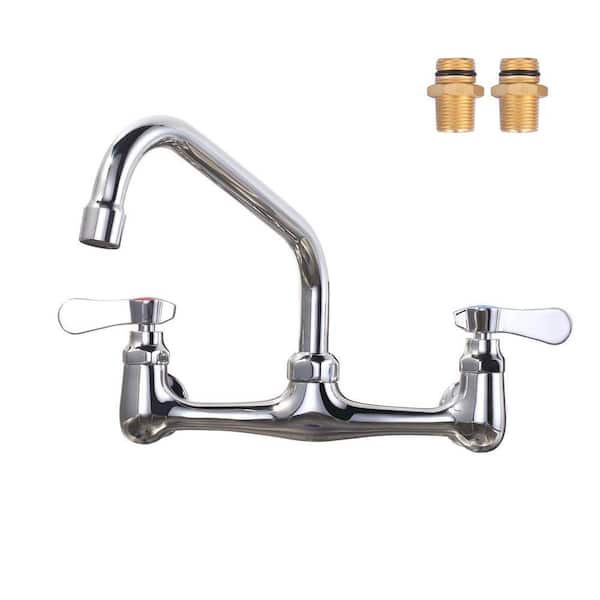 Double Handle Wall Mount Commercial Brass Standard Kitchen Faucet W/ 8 in. Swivel Spout 8 in. Center in Polished Chrome