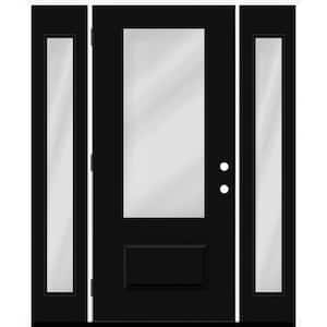 Legacy 64 in. x 80 in. 3/4 Lite Rain Glass RHOS Primed Black Finish Fiberglass Prehung Front Door with dB 12 in. SL