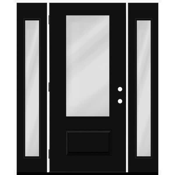 Steves & Sons Legacy 64 in. x 80 in. 3/4 Lite Rain Glass RHOS Black Finish Fiberglass Prehung Front Door with dB 12 in. SL