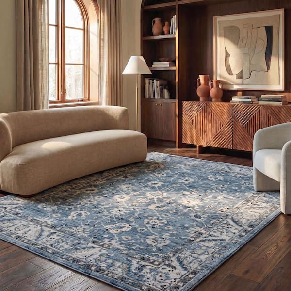 Charleston Navy/Light Gray 9 ft. x 12 ft. Floral Area Rug