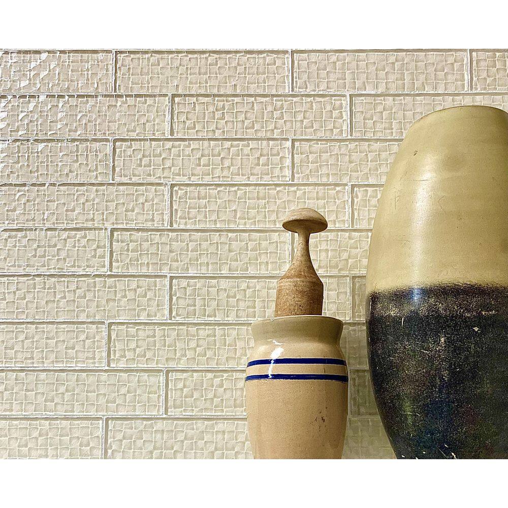 Coastal Cream 2 in. x 8 in. Glossy Textured Glass Subway Wall Tile (12 sq.ft./Case) price history on PriceWatchPro