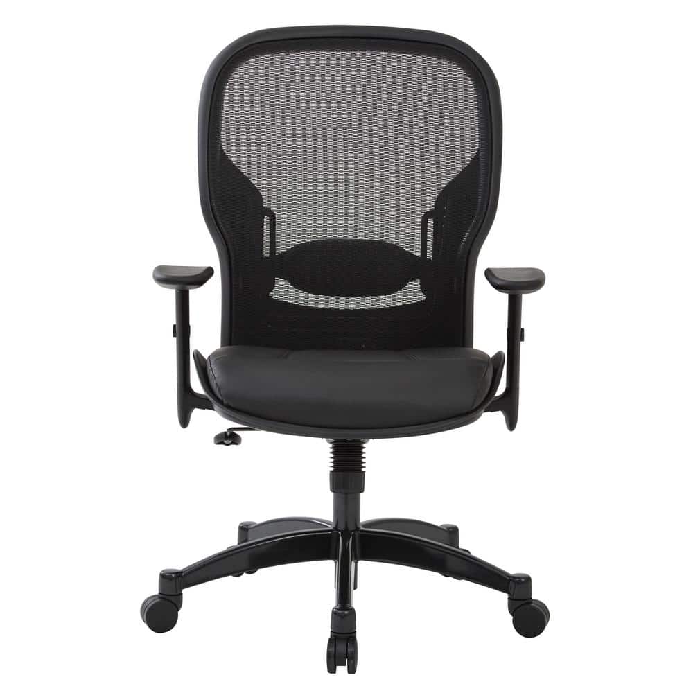 Ergonomic High-Back Executive Mesh Chair with Leather Seat and Adjustable Arms