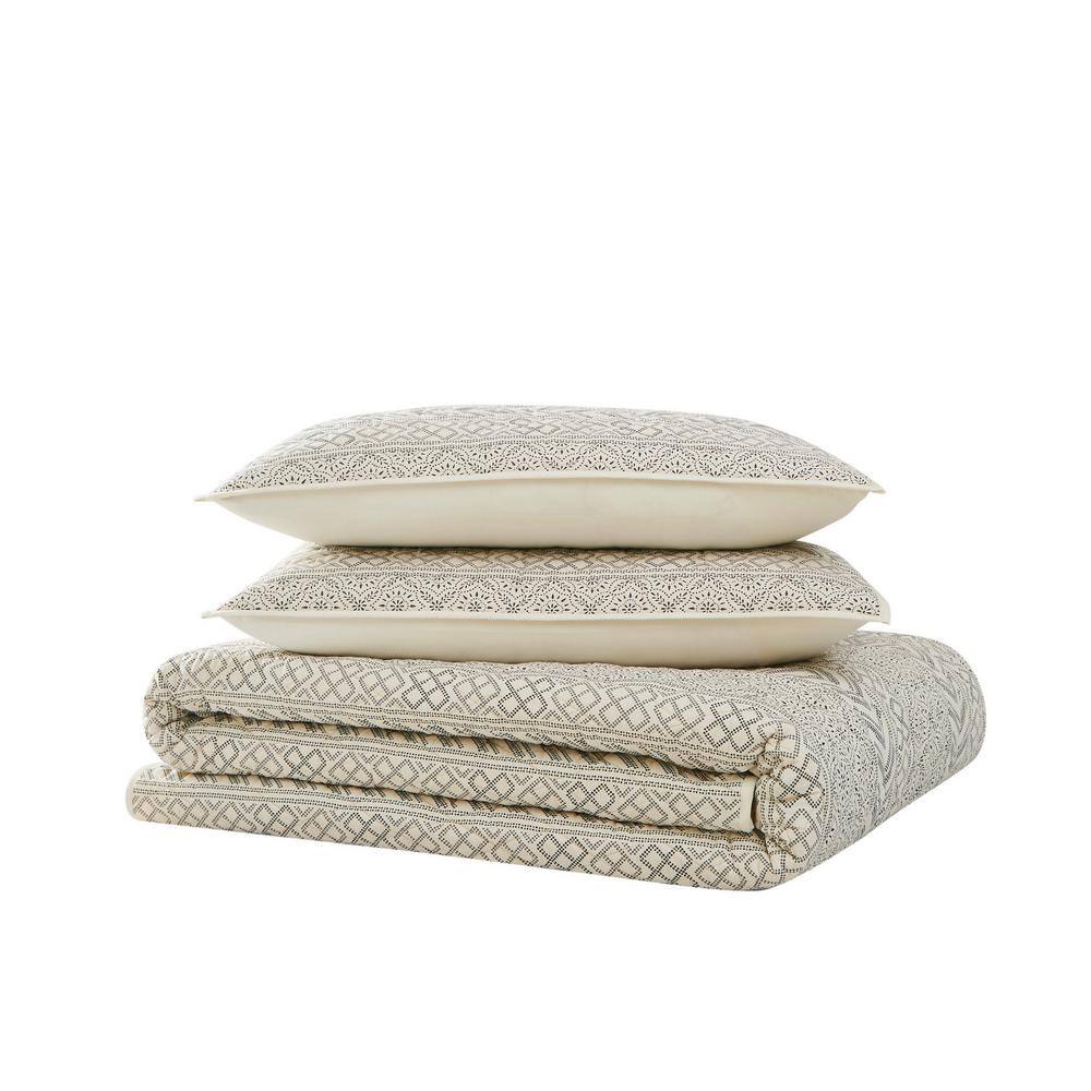 Ivory Cotton Full Quilt Set with Reversible Design