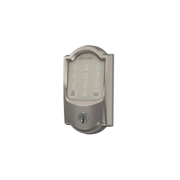 Schlage - Camelot Satin Nickel Electronic Encode Smart WiFi Deadbolt with Alarm