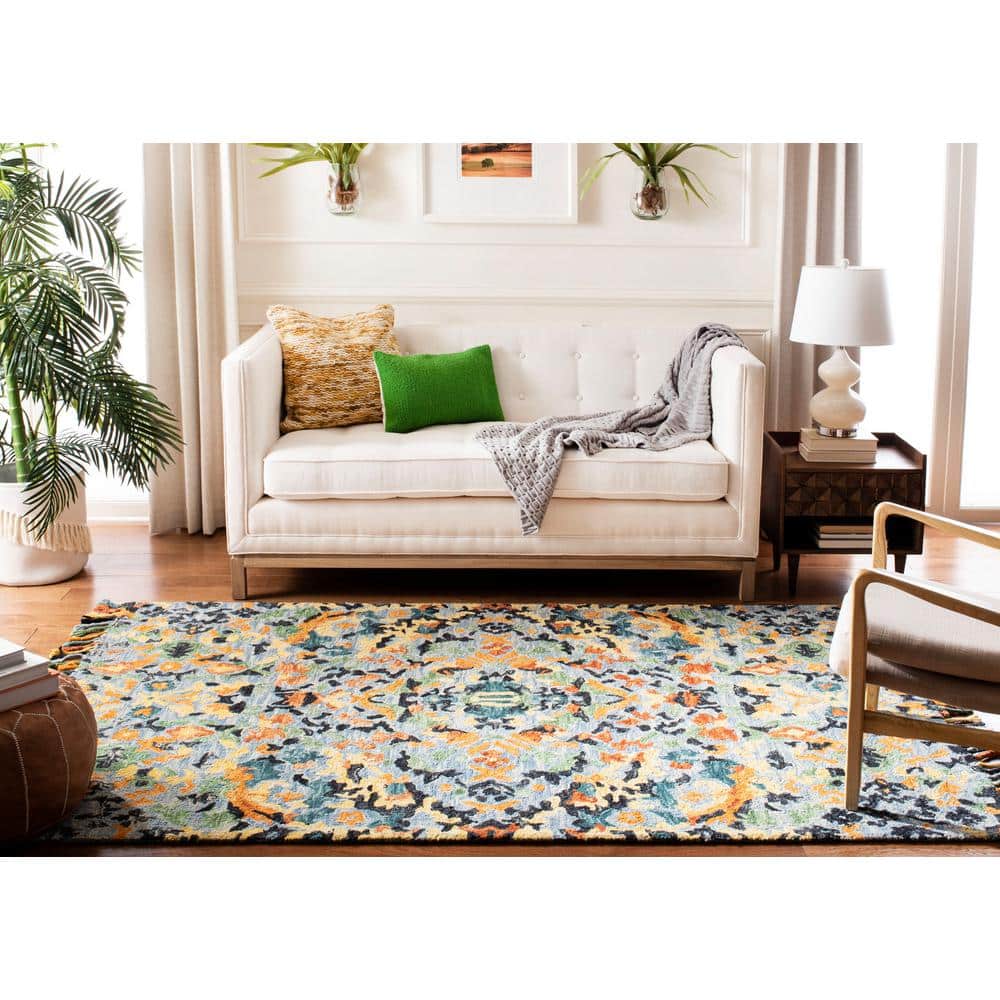 Handmade Blue Multicolor Tufted Wool Square Rug, 8' x 8'
