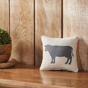 Finders Keepers Natural Crème, Steel Grey Farmhouse Cow Silhouette 6 in. x 6 in. Throw Pillow